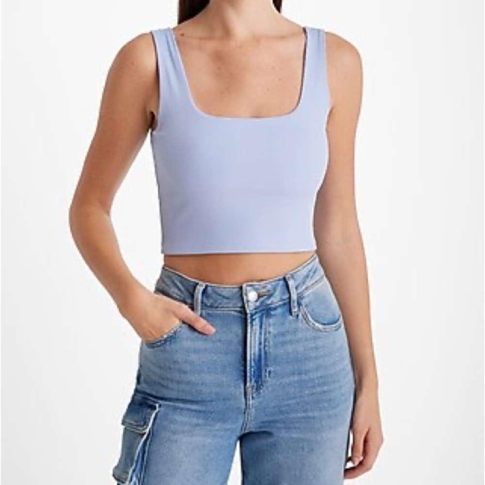 Express Light Blue Body Contour Square Neck Tank Top